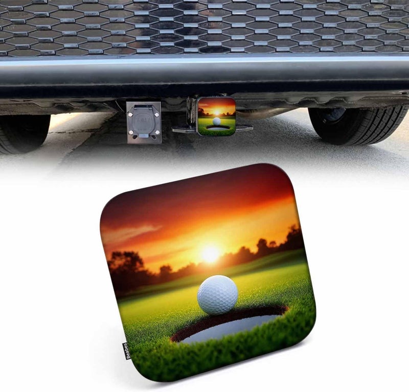Beabes Golf Tube Hitch Cover 2 Inch Sport Golf Ball Grass Hole Sunlight Rubber Receiver Tube Hitch Plug for Cars, Square Hitch Plug Covers for Trucks - Image 1